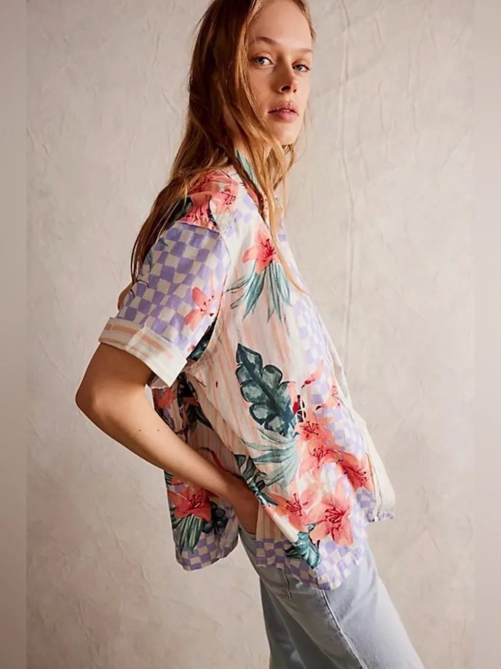 Free People Retro Tropics Print Button Down Shirt